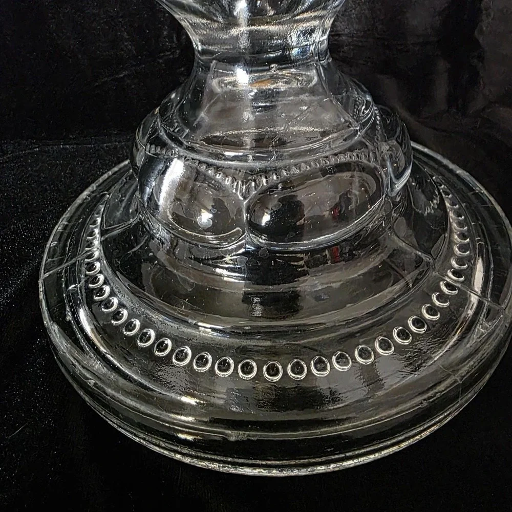 Antique Beaded Peanut Pattern Manganese Or Uranium Glass Oil Lamp Base Glows